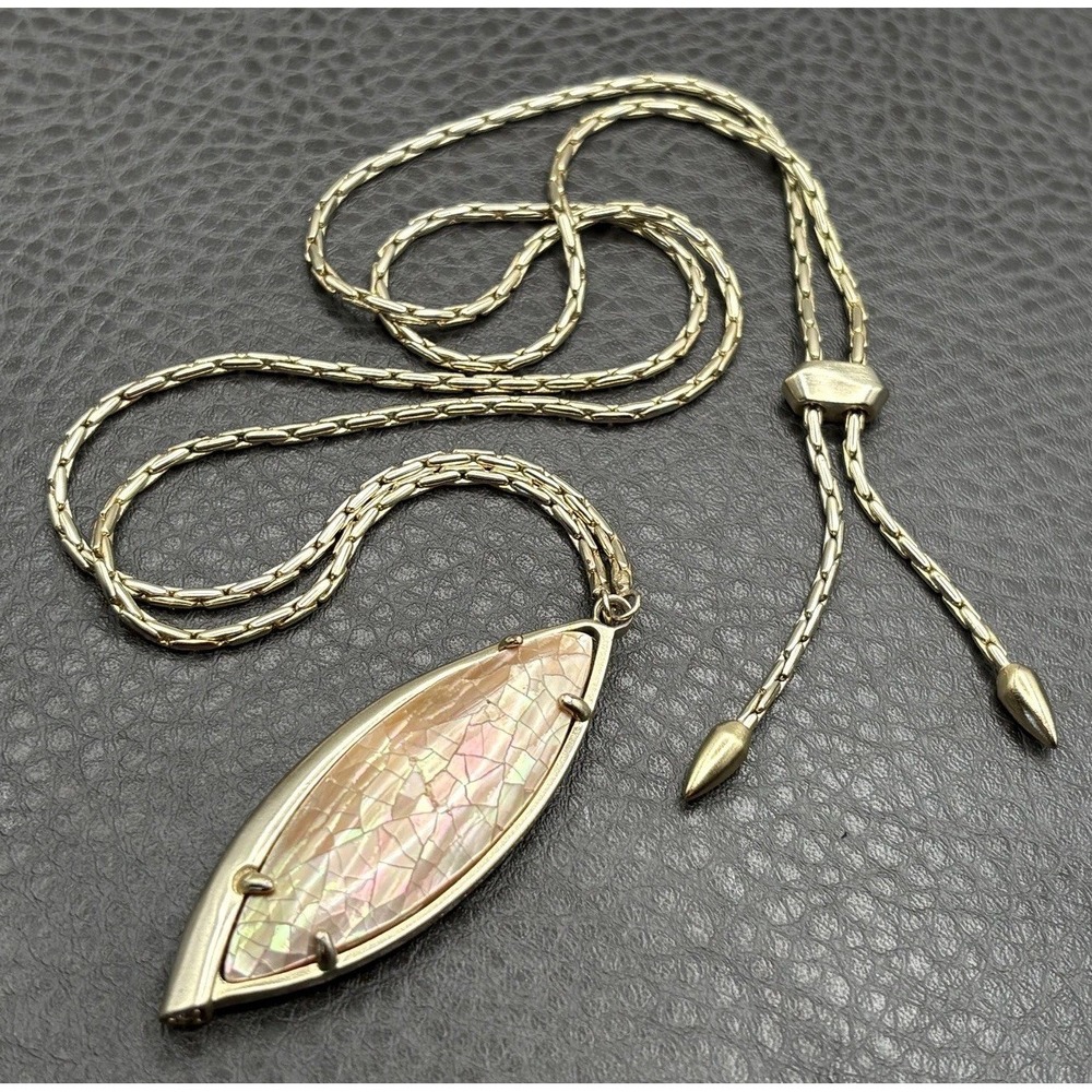 Kendra Scott Milla Gold Tone Mother of Pearl Marquise Pendant Necklace 29"